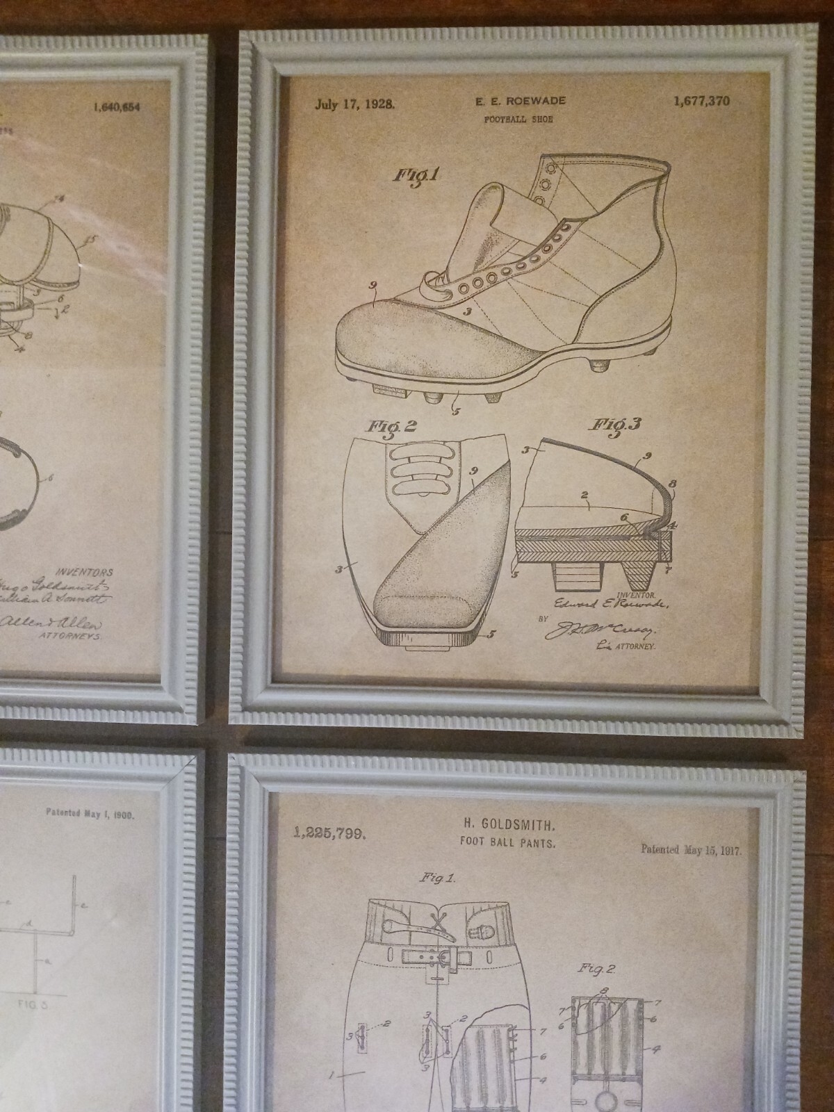 Vintage 6 Lot Patent Artwork NFL Football Equipment Blueprints Man Cave