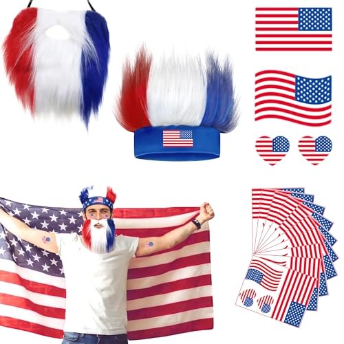 World Cup 2026 Crazy Hat & Beard & Temporary Tattoos(5pcs) for Fan Makeup,Team