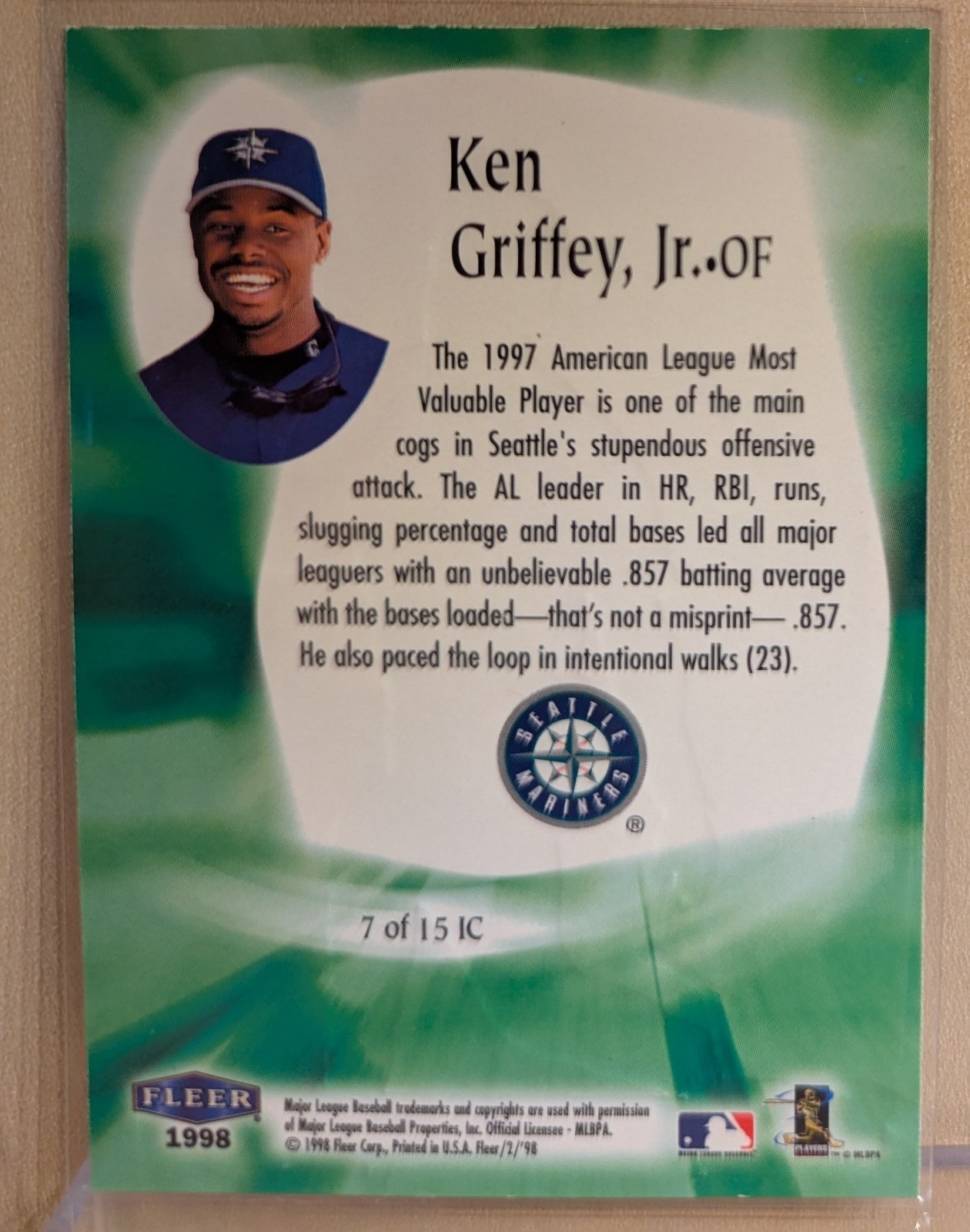 1998 Fleer Tradition IN THE CLUTCH #7 Ken Griffey Jr. Refractor HOF GREEN INSERT