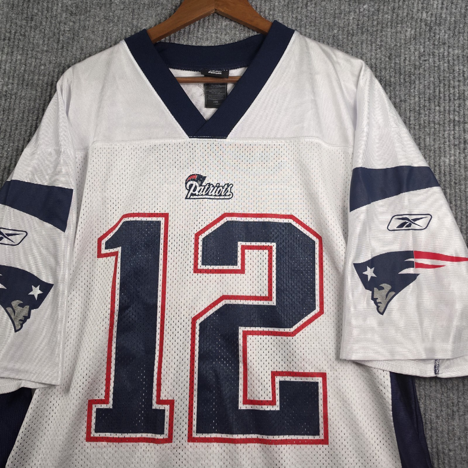 Reebok NFL Patriots Tom Brady 12 Jersey Style 7075A Mens L White Vintage Y2K 00s