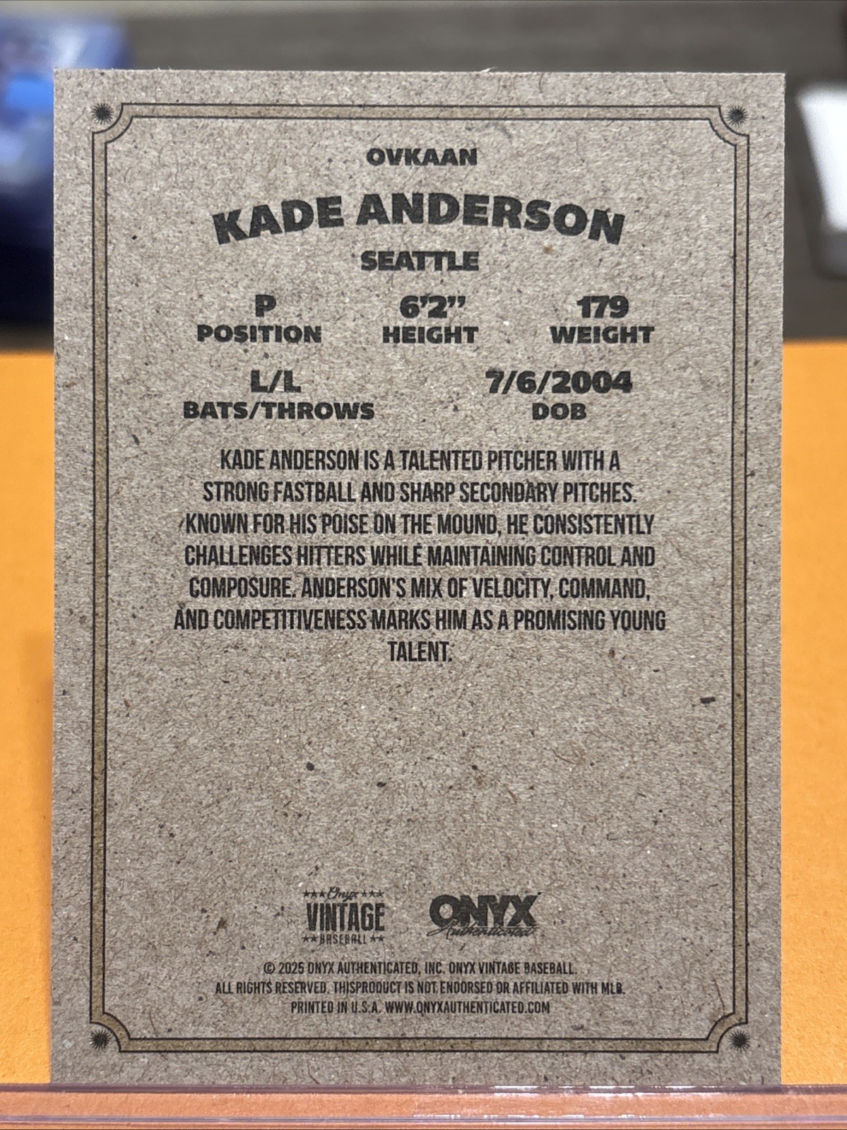 2025 Onyx Vintage Extended #OVKAAN Kade Anderson – Mariners Prospect