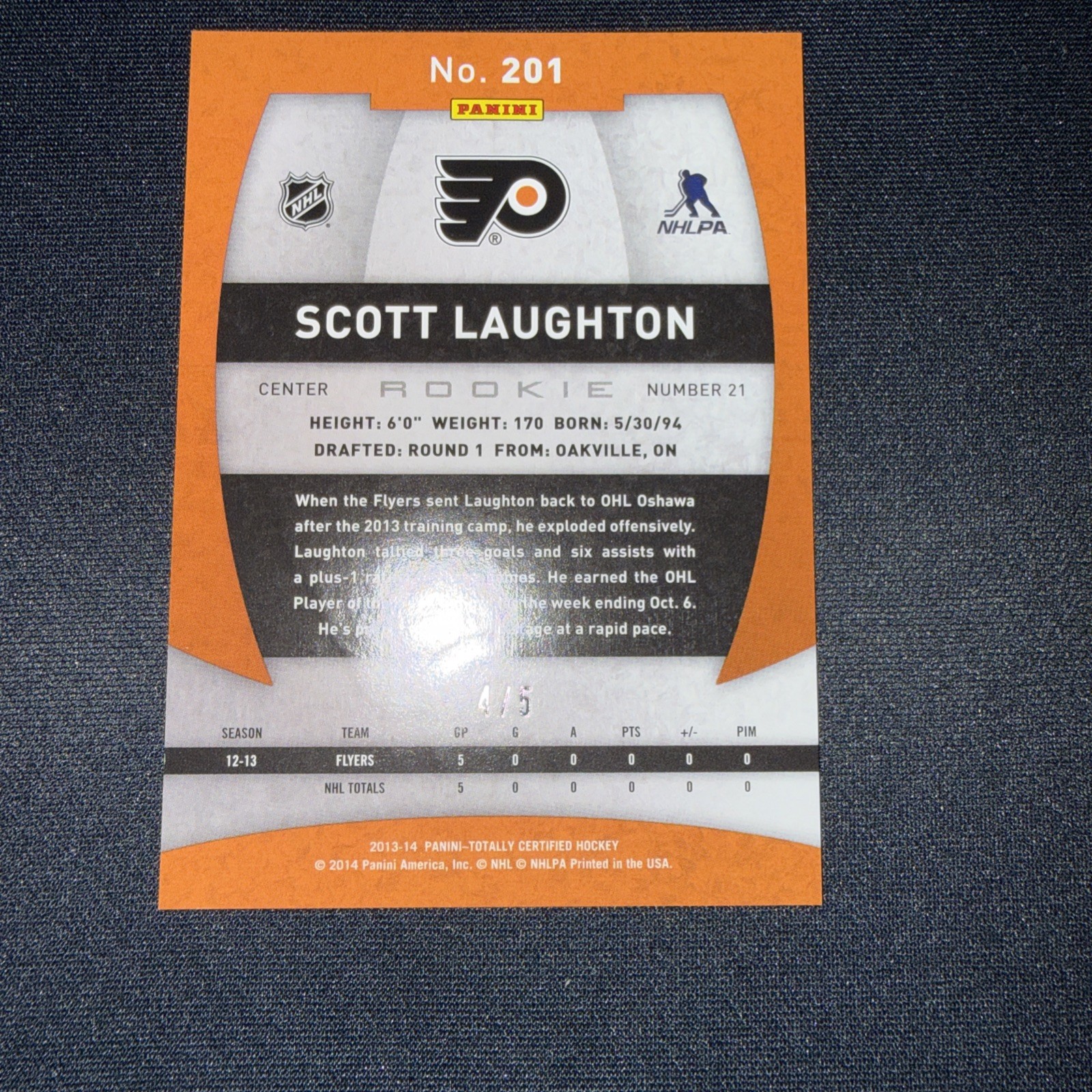2013-14 Panini Totally Certified Dual Rookie Class Scott Laughton Green 4/5