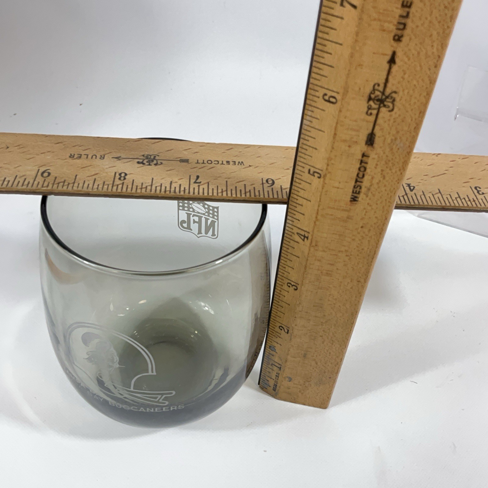 Vintage 70s TAMPA BAY BUCCANEERS NFL Smoked Roly Poly Glass Cup Rare