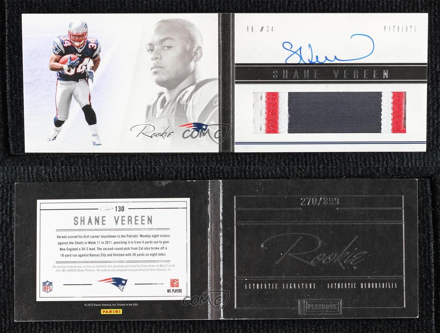 2011 Panini Playbook Booklet 270/399 Shane Vereen #130 Rookie Auto RC uk2