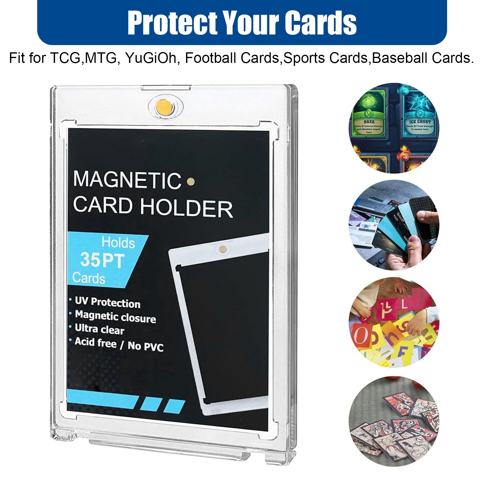 5-50PCS Clear Magnetic Trading Sports Card Holders 35PT One-Touch UV Protection