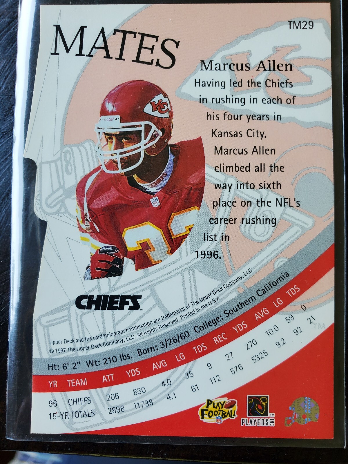 1997 Upper Deck Team Mates Marcus Allen #TM29 MINT