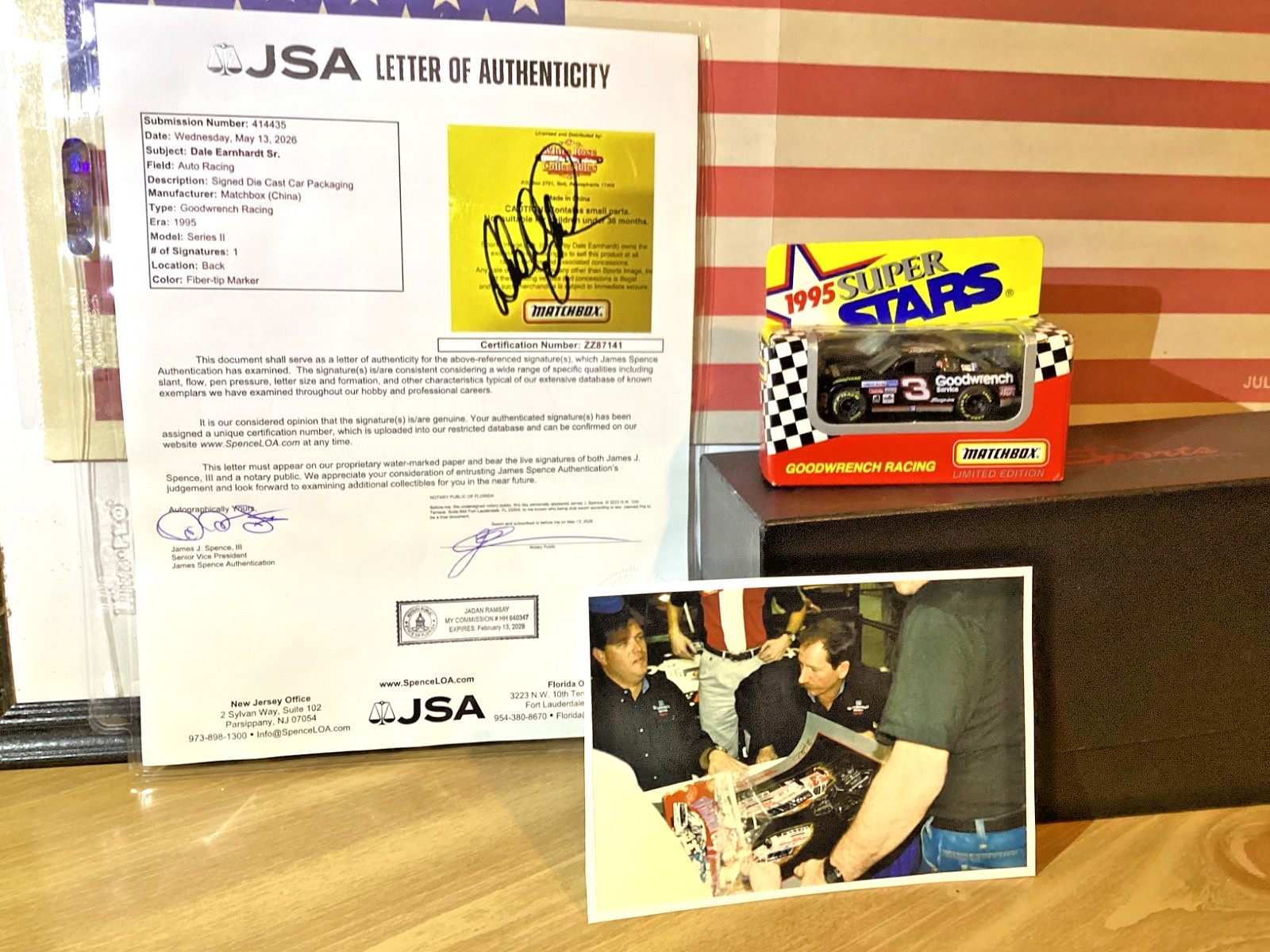 DALE EARNHARDT SIGNED 1995 LIMITED EDITION 1:64 MATCHBOX JSA LETTER AUTHENTICITY