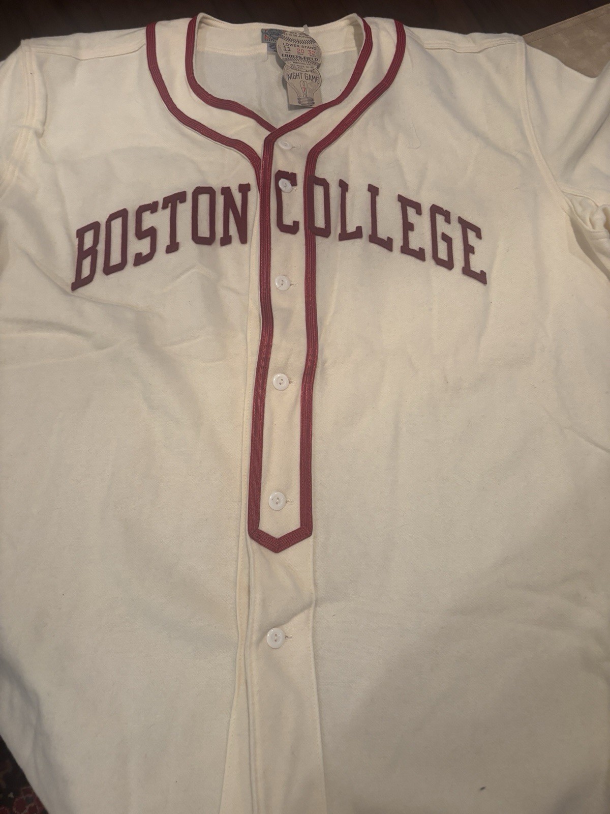 Ebbets Field Flannels vintage-style Boson College baseball jersey NWT rare!