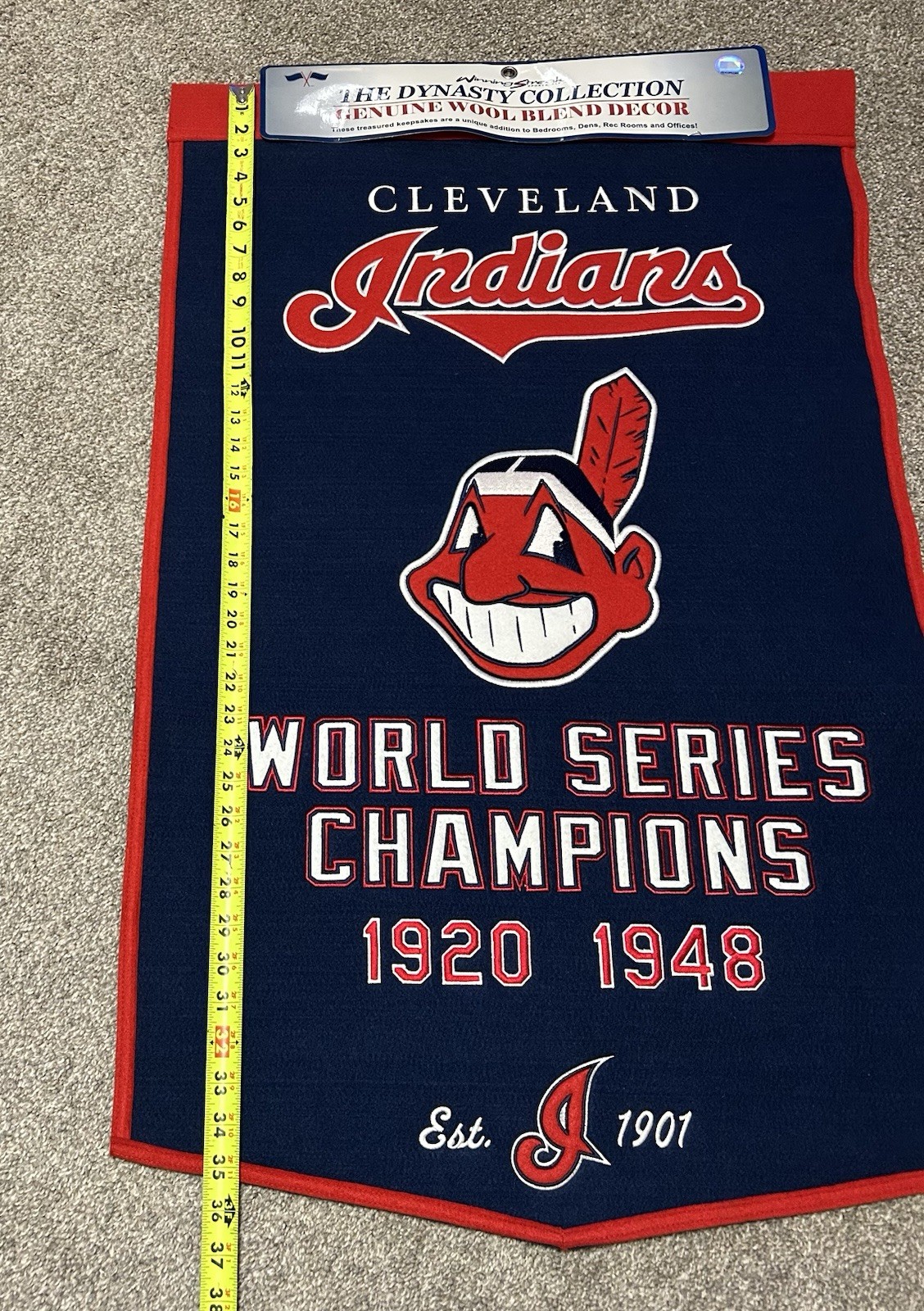Cleveland Indians Champions Banner Winning Streak Sports 24”x37” Wool Banner NWT