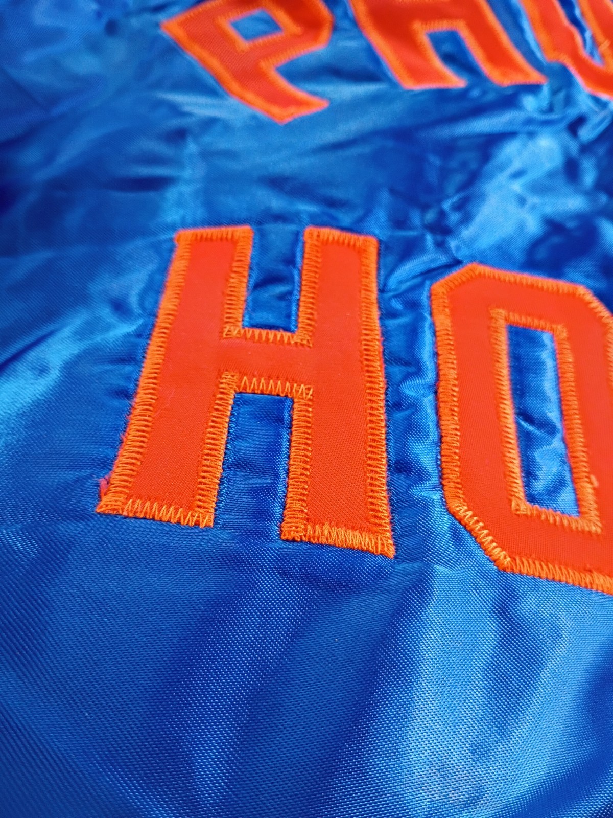 VTG DeLONG Sportswear Phoenix Hockey Satin Snap Jacket Blue/Orange/White Size L
