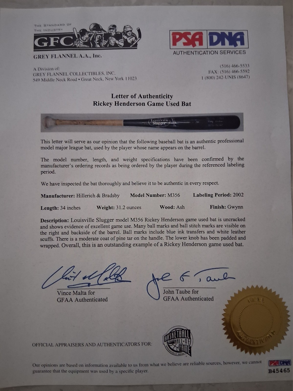 Rickey Henderson Boston Red Sox 2002 Game Used Louisville Slugger Bat PSA/DNA