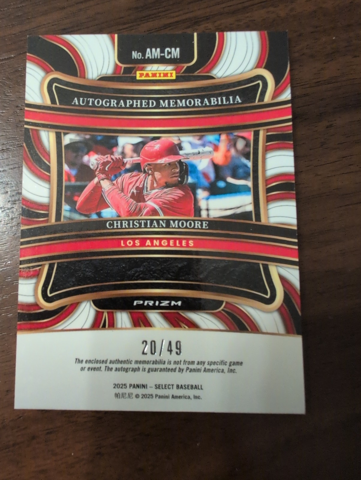 2025 Panini Select Autographed Memorabilia Christian Moore #AM-CM Red Prizm /49