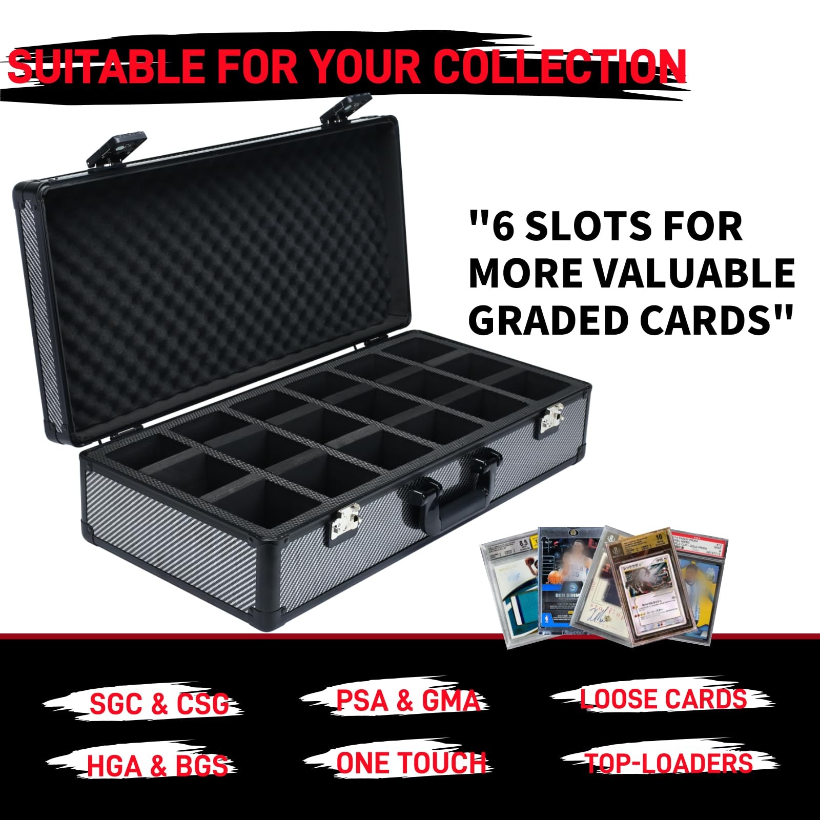 6 Row TSA Combination Lock Graded Card Storage Case for PSA Cards