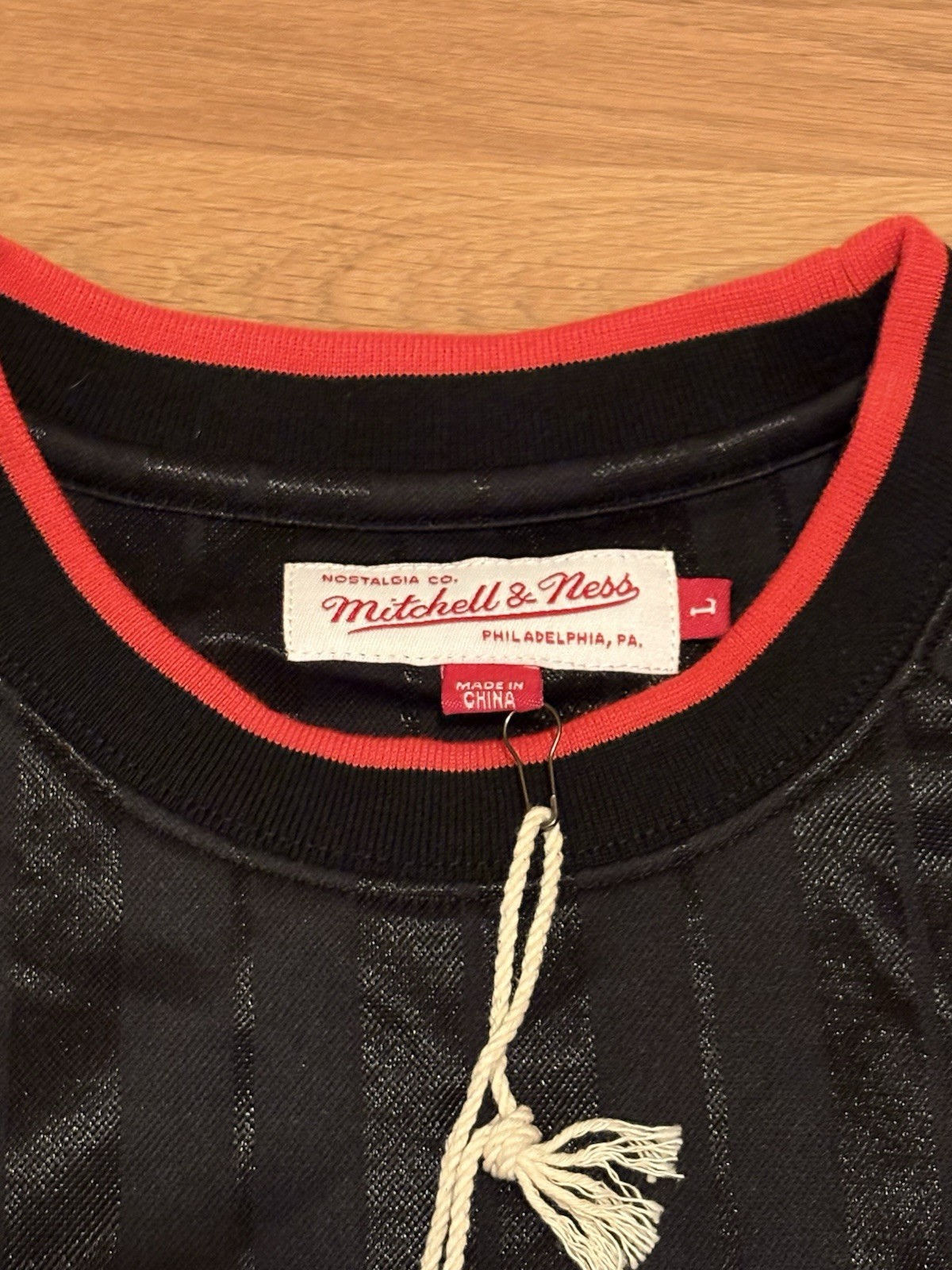 NWT Mitchell & Ness Jersey Soccer NKFC Patch LARGE Black Stripe Red