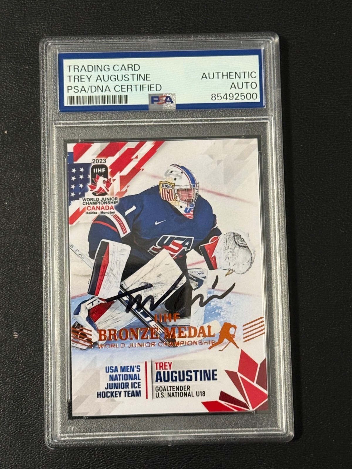 Trey Augustine Michigan State signed 2023 ROOKIE USA hockey card Red Wings PSA$