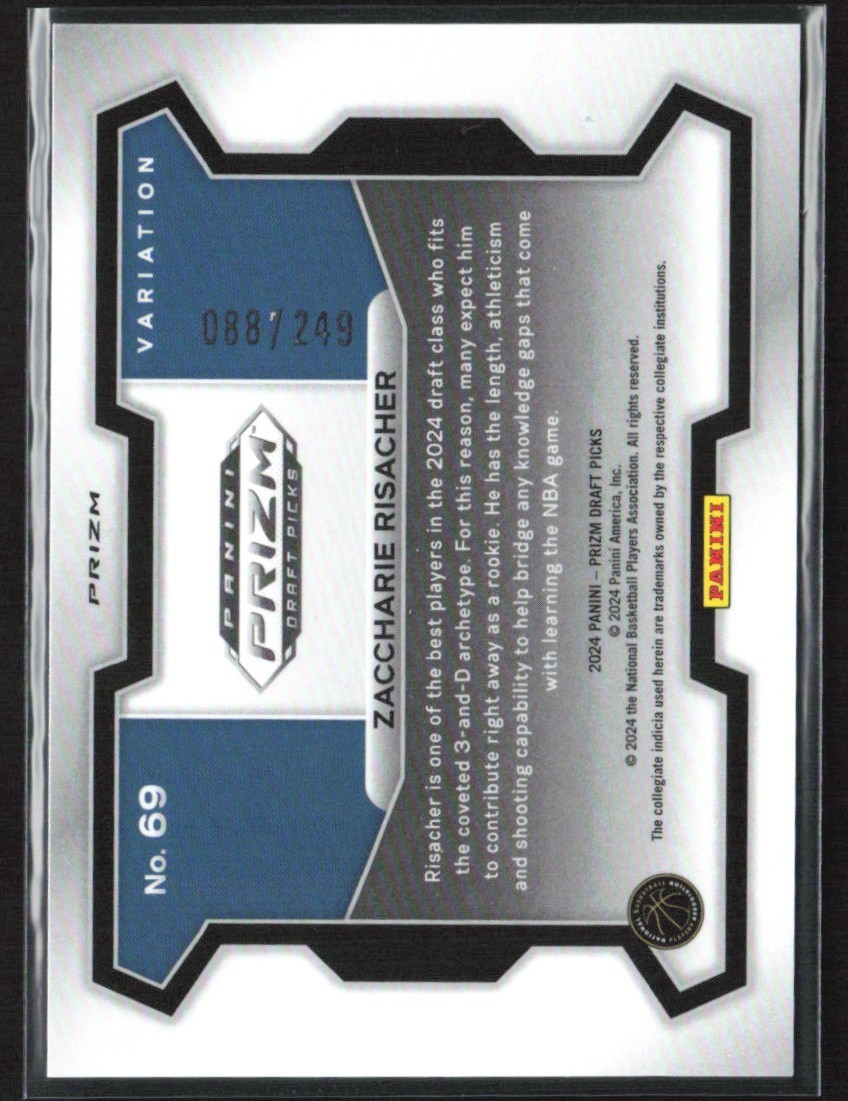Zaccharie Risacher 2024-25 Panini Prizm Draft Blue Wave Variation RC /249 #69