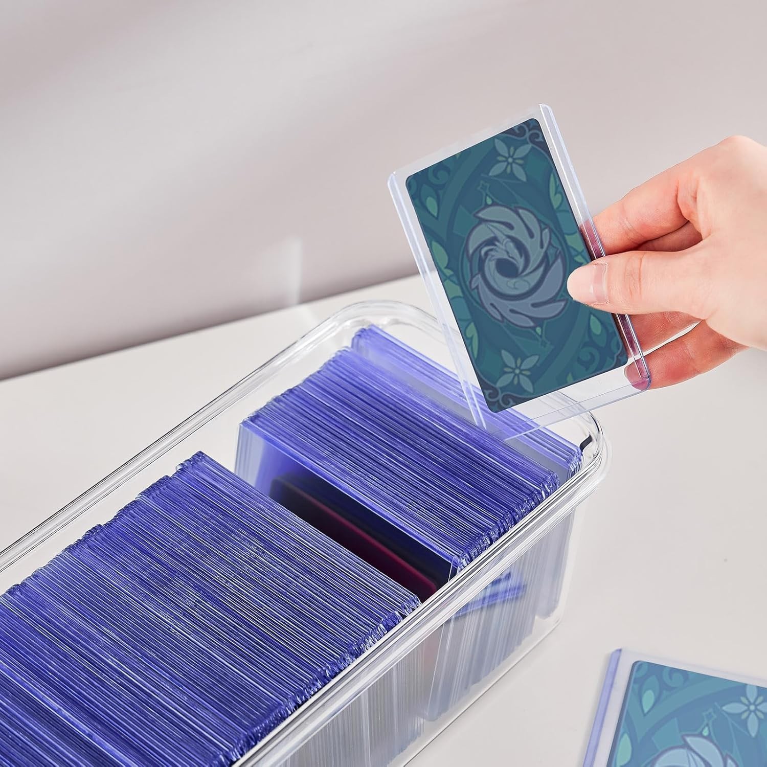 Clear TCG Card Storage Box with 5 Dividers – Secure Airtight Protection, 2 Pack