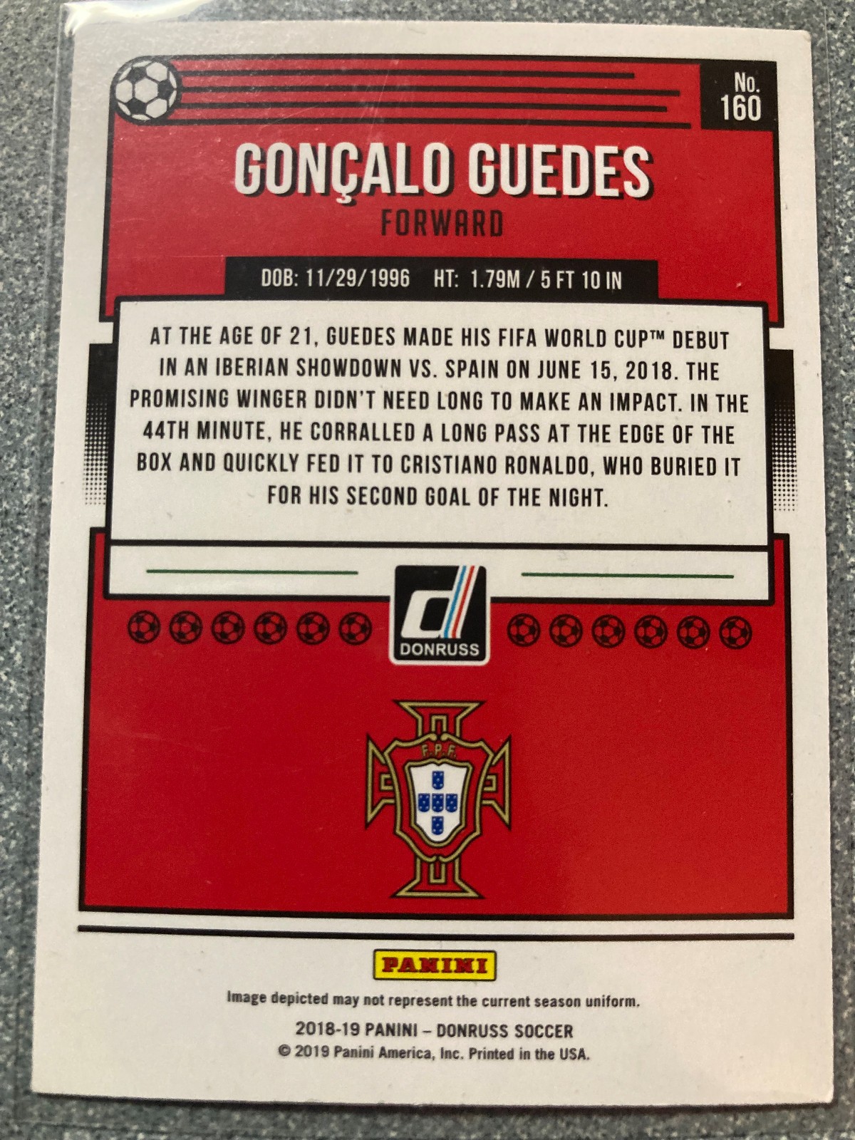 GONCALO GUEDES 2018-19 DONRUSS PRESS PROOF BLUE SHIMMER 4/5 #160 FIFA WORLD CUP