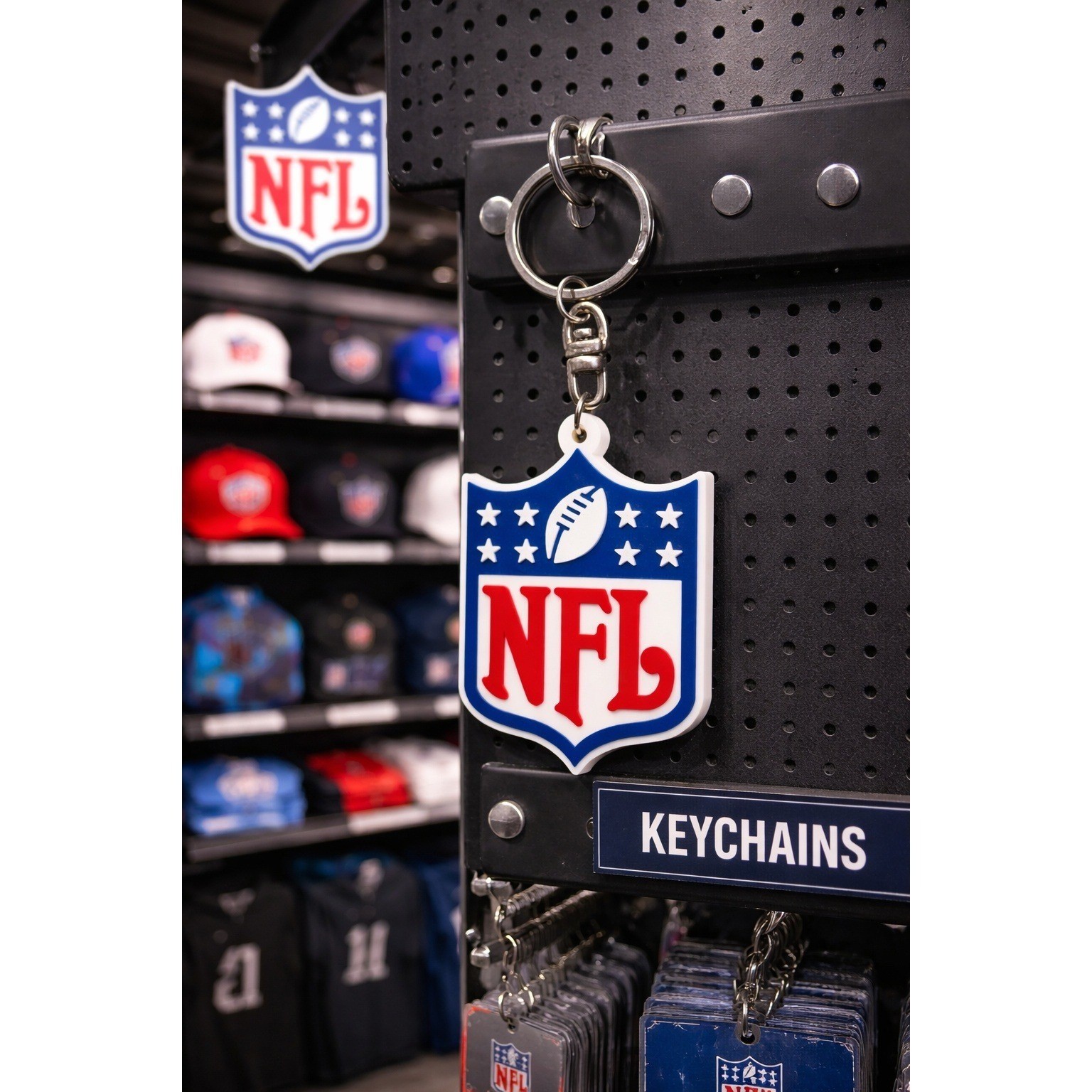 NFL Shield Logo Keychain Official Licensed Product Red White Blue Rubber PVC NEW