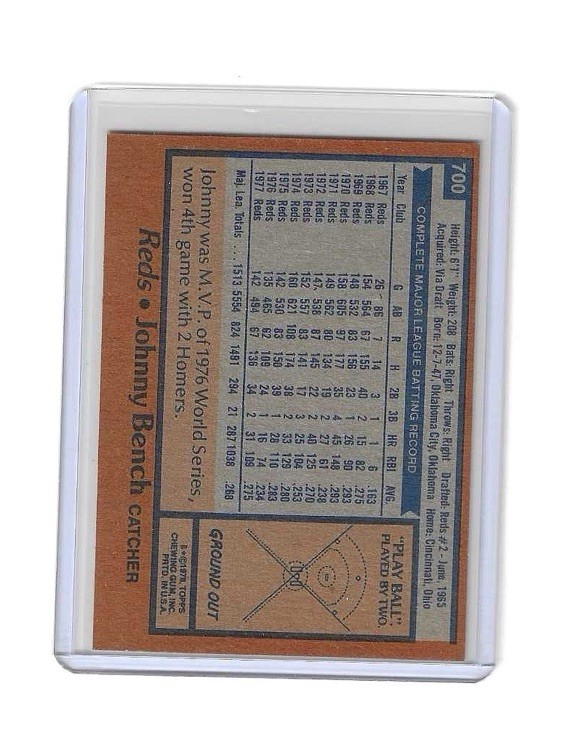 1978 Topps Johnny Bench #700