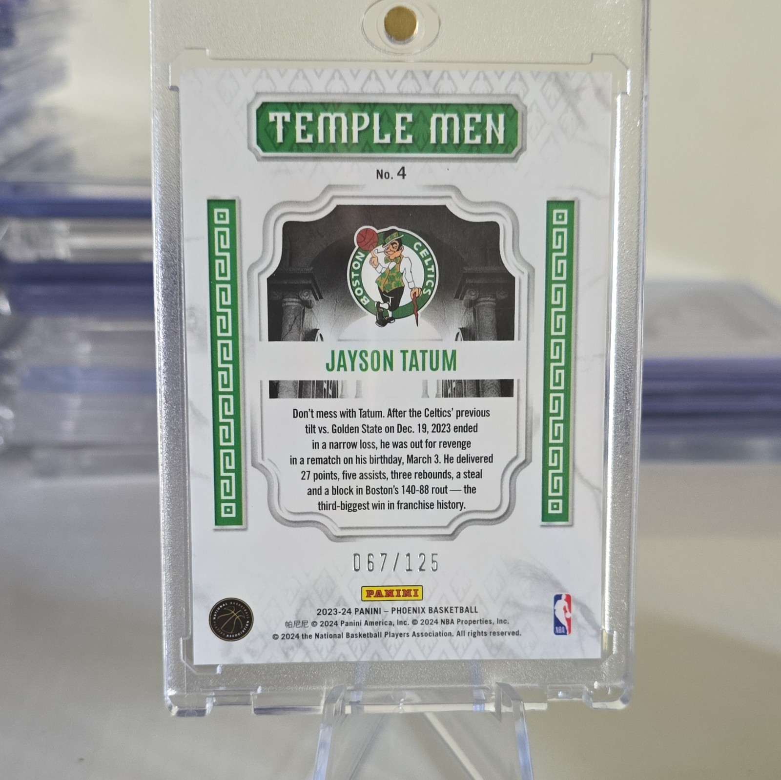 🔥Panini 2023-24 Phoenix🔥Jayson Tatum🔥Temple Men🔥#4 White Ice🔥067/125🔥SSP🔥