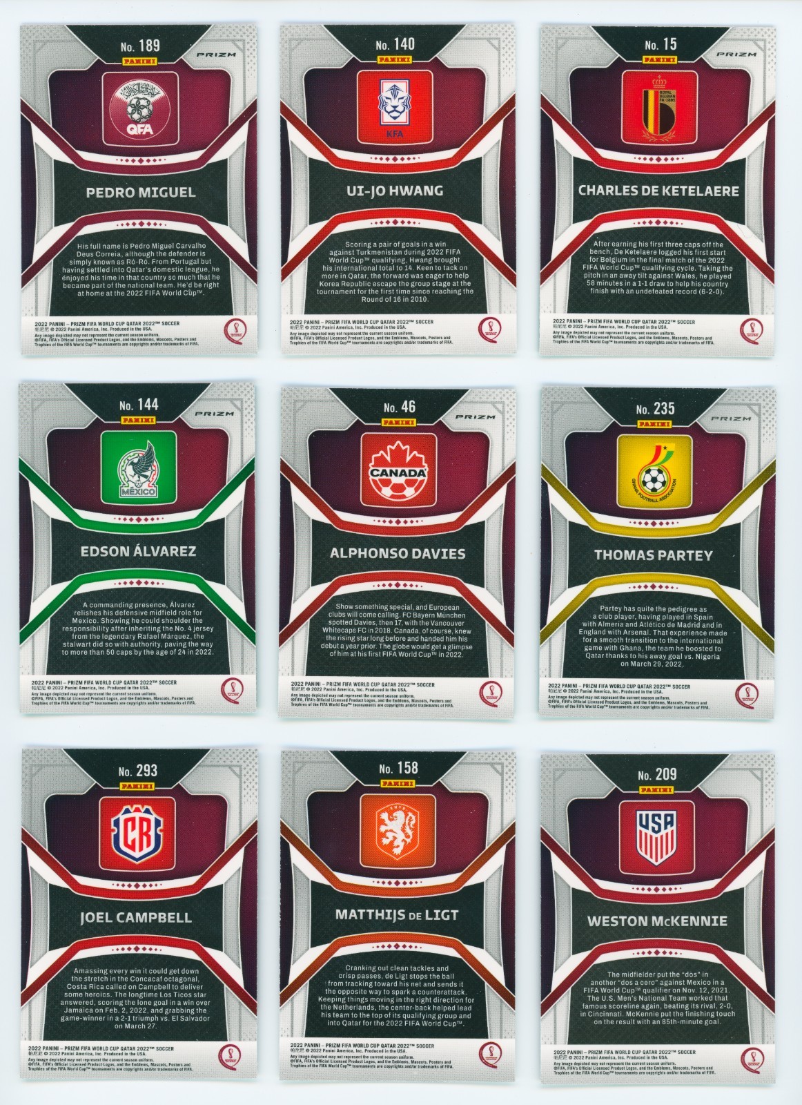 9x 2022 Panini Prizm World Cup Soccer Card Lot: Foden, McKennie, Davies 5S8