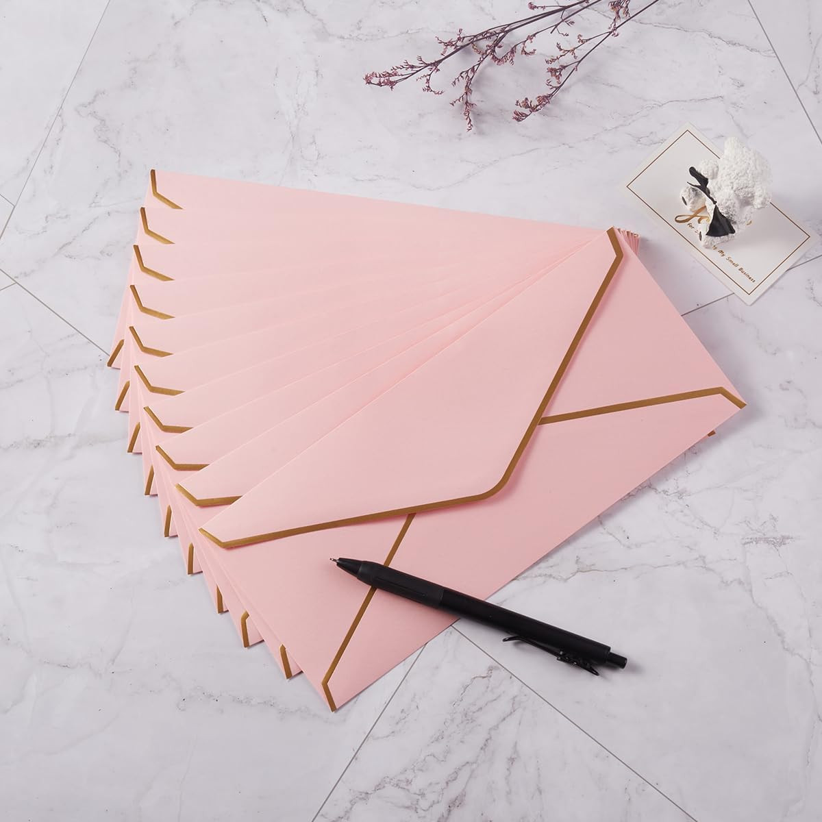 50 Pack #10 Business Envelopes with Gold Border, Self Seal Standard Envelopes wi