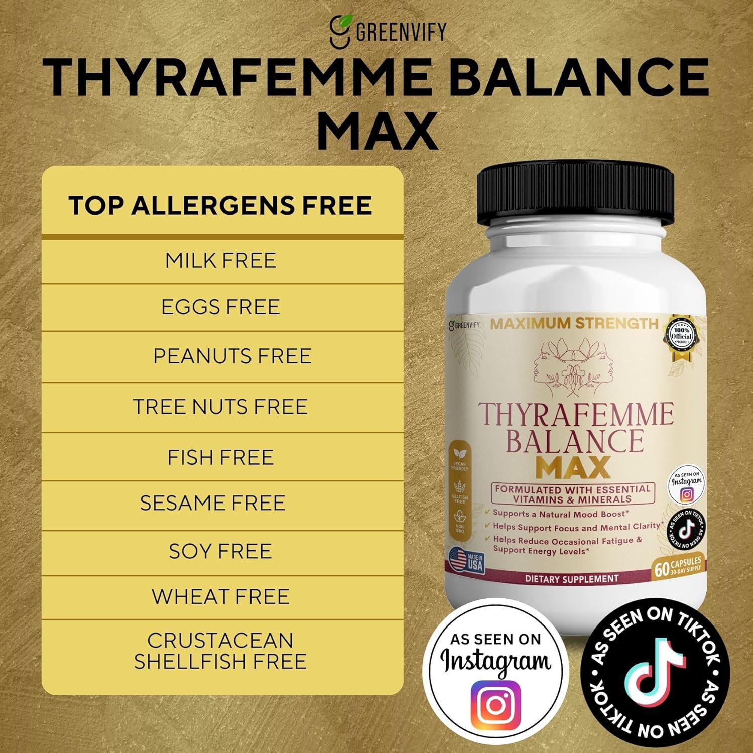 Thyrafemme Balance Max, Mood and Energy Support Supplement, 60 Capsules, 30-Day