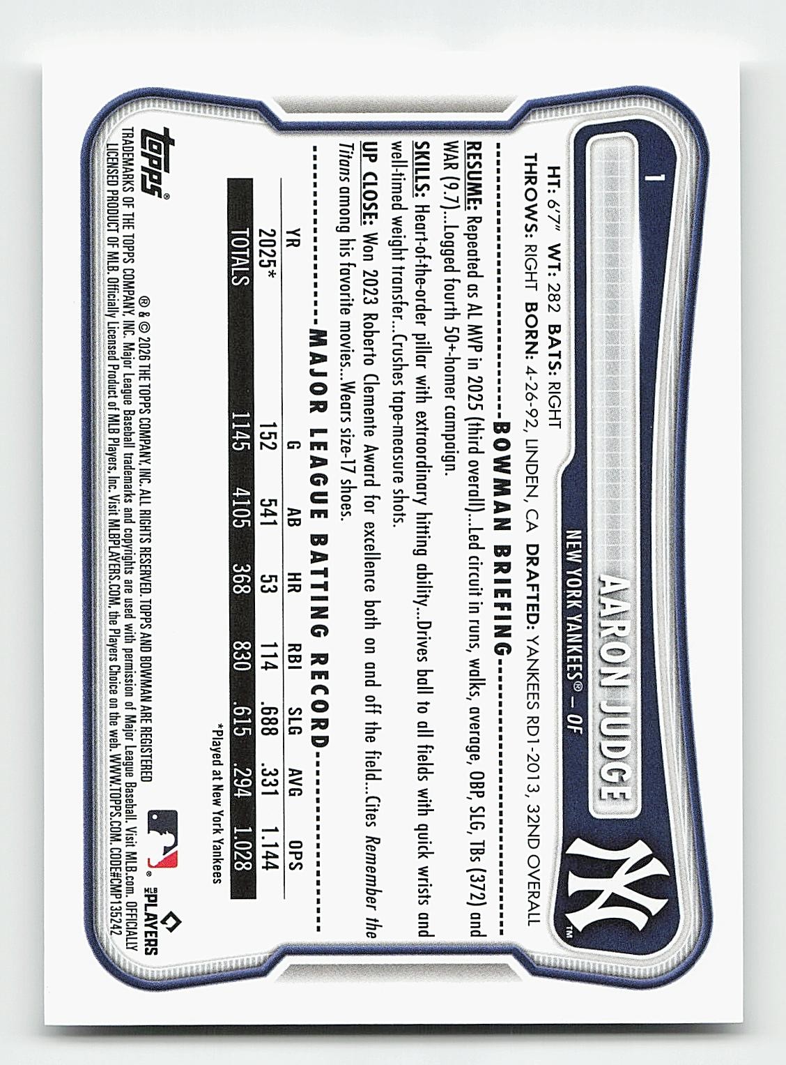 2026 Bowman #1 Aaron Judge