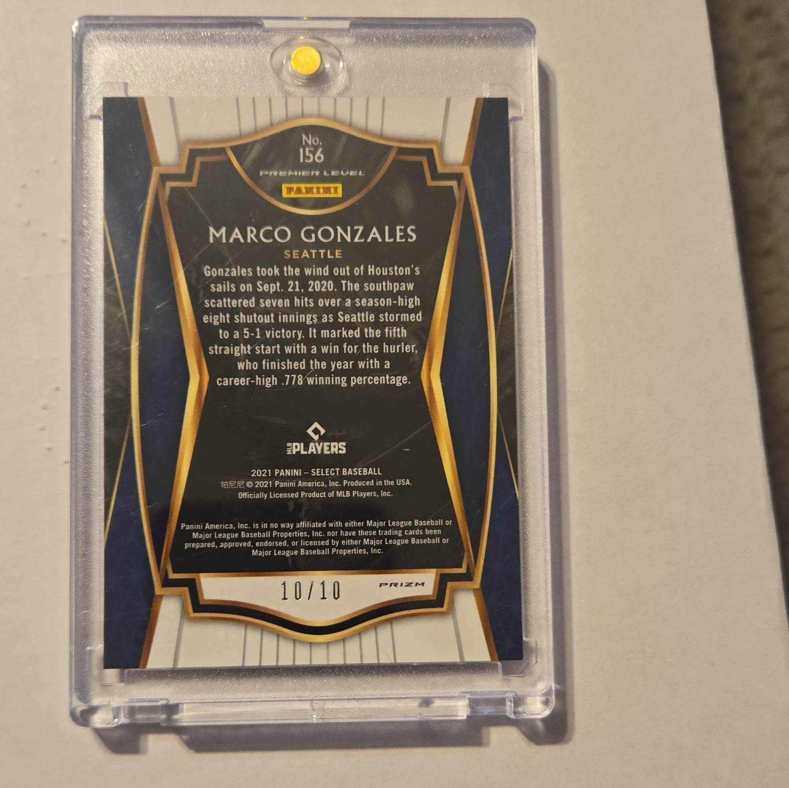 Panini 2021 Select Marco Gonzales Mariners Pink Premier Level Prizm /10