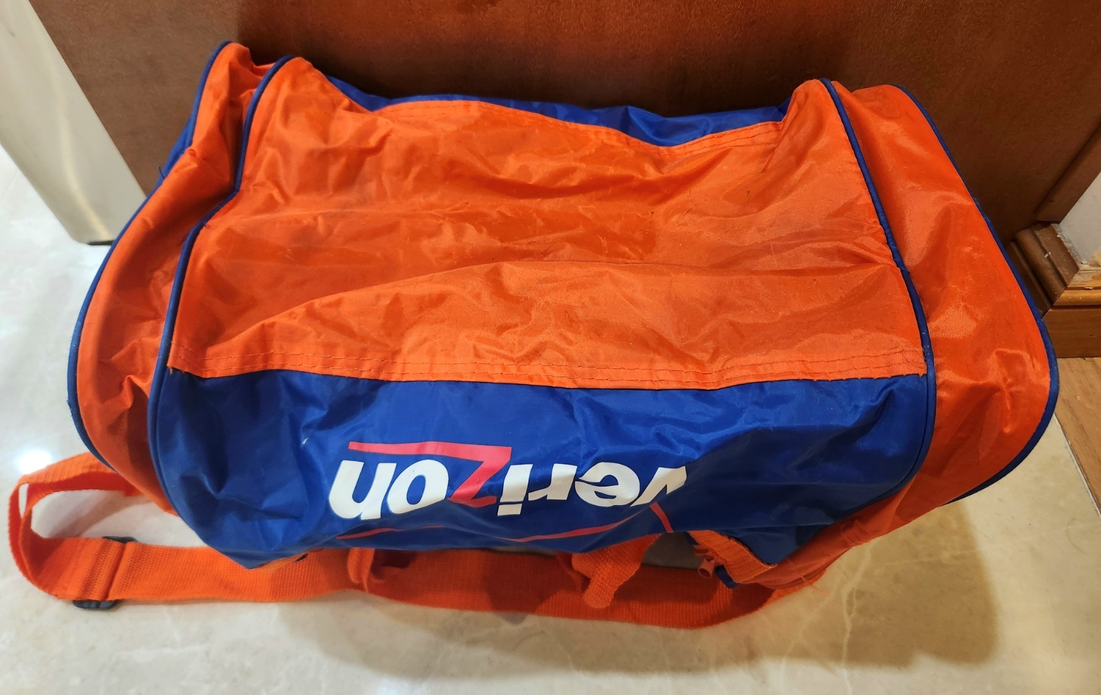 New York Mets And Verizon Logo duffel bag in blue and orange