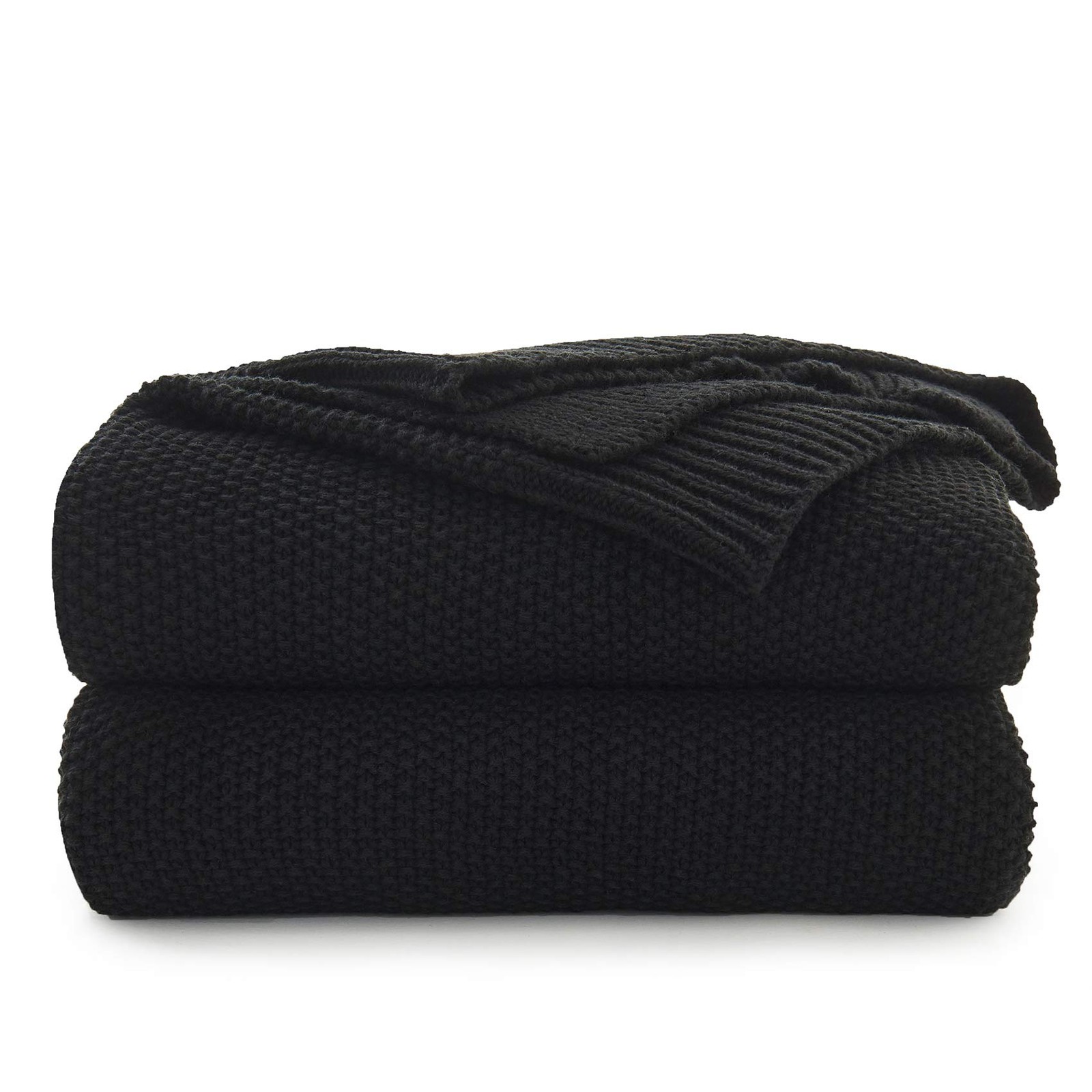 Longhui bedding Black Cotton Cable Knit Throw Blanket for 50″x60″,
