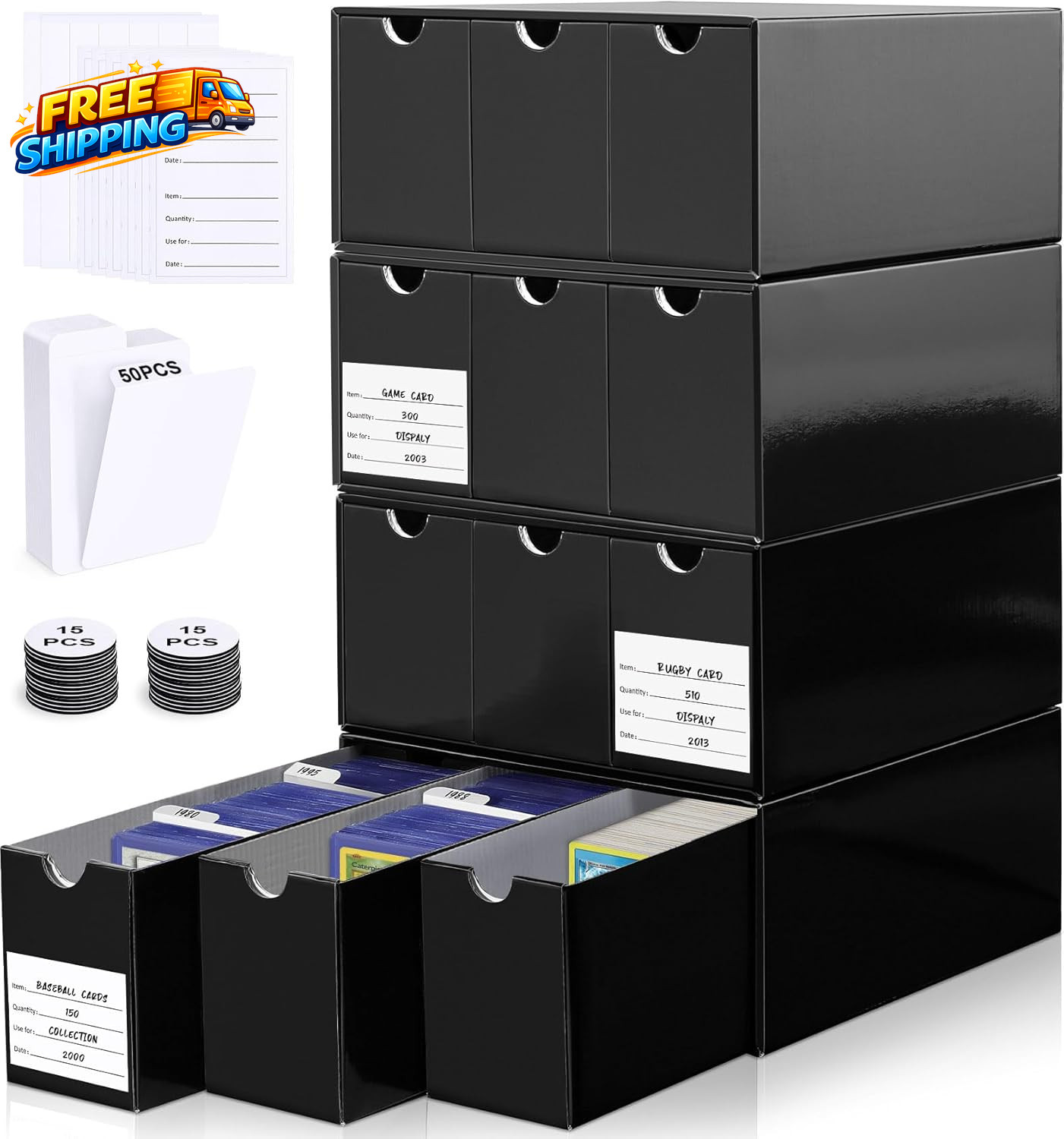 Trading Card Storage Box 12 Drawers Cardboard Organizer with Dividers for Top