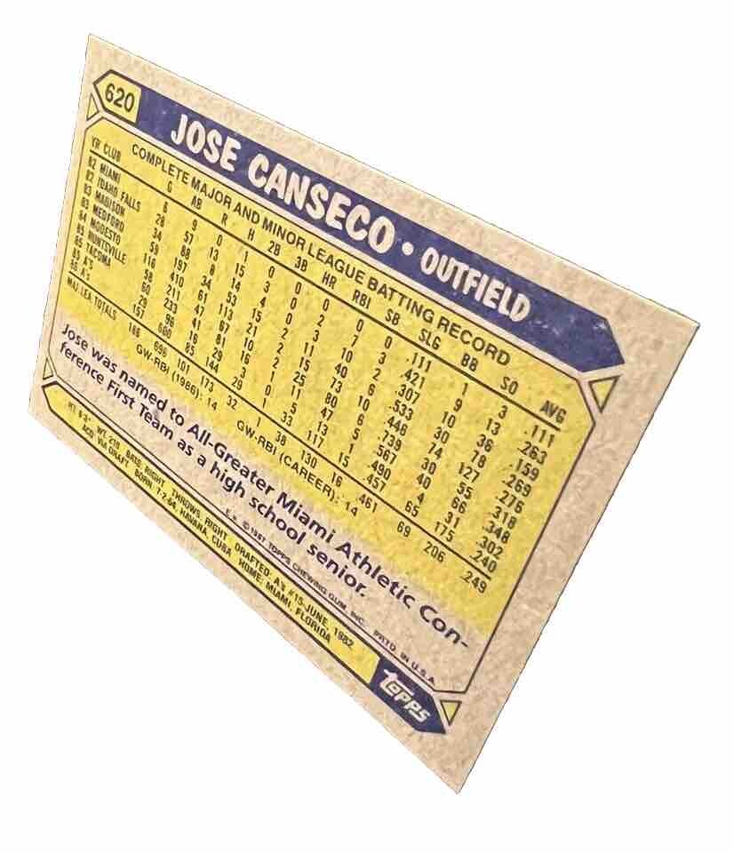 Jose Canseco 1987 Topps #620 Rookie Mint Card NOT A REPRINT! Original Buyer!