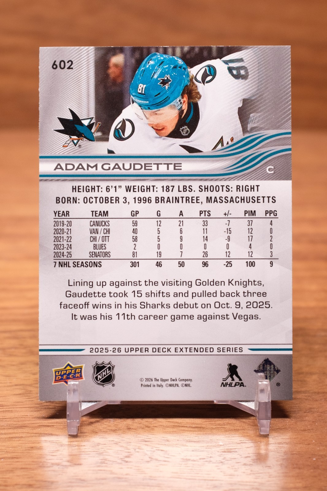 2025-26 Upper Deck Base Adam Gaudette #602