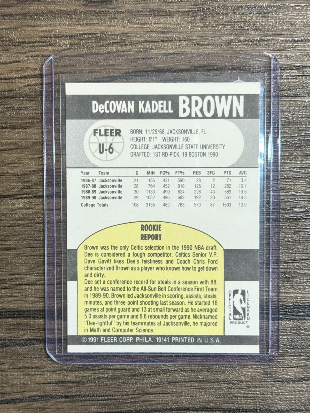 1990-91 Fleer UPDATE Basketball DEE BROWN ROOKIE CARD #U-6 (RC) Celtics
