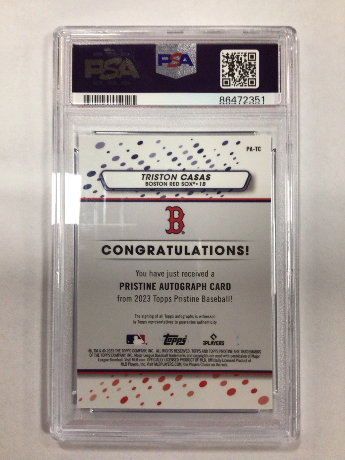 2023 Topps Pristine – Pristine Autographs Triston Casas #PA-TC (AU, RC)