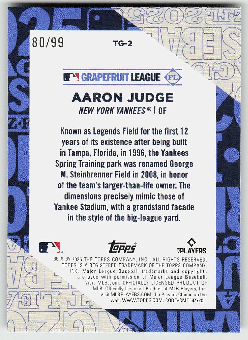 2025 Topps #TG-2 Aaron Judge BASEBALL New York Yankees
