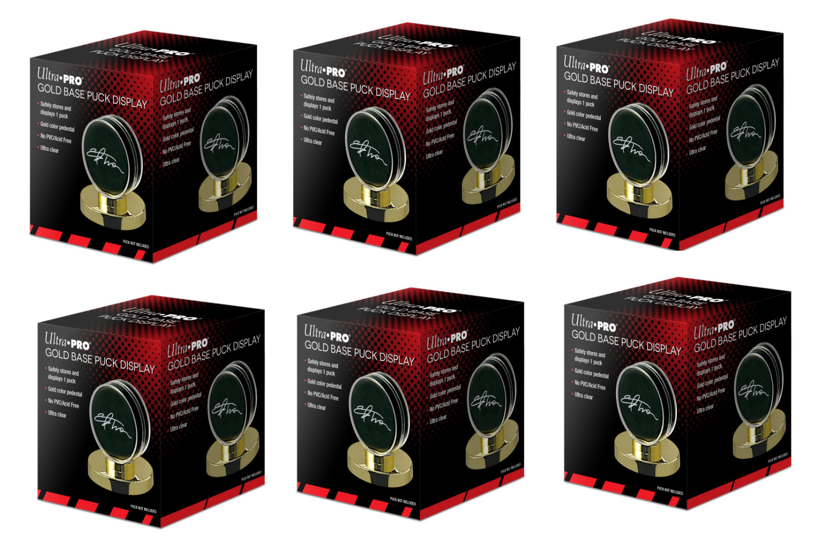 (6 Pack) Ultra Pro Gold Base Puck Holder – Protective Display Case with Pedestal