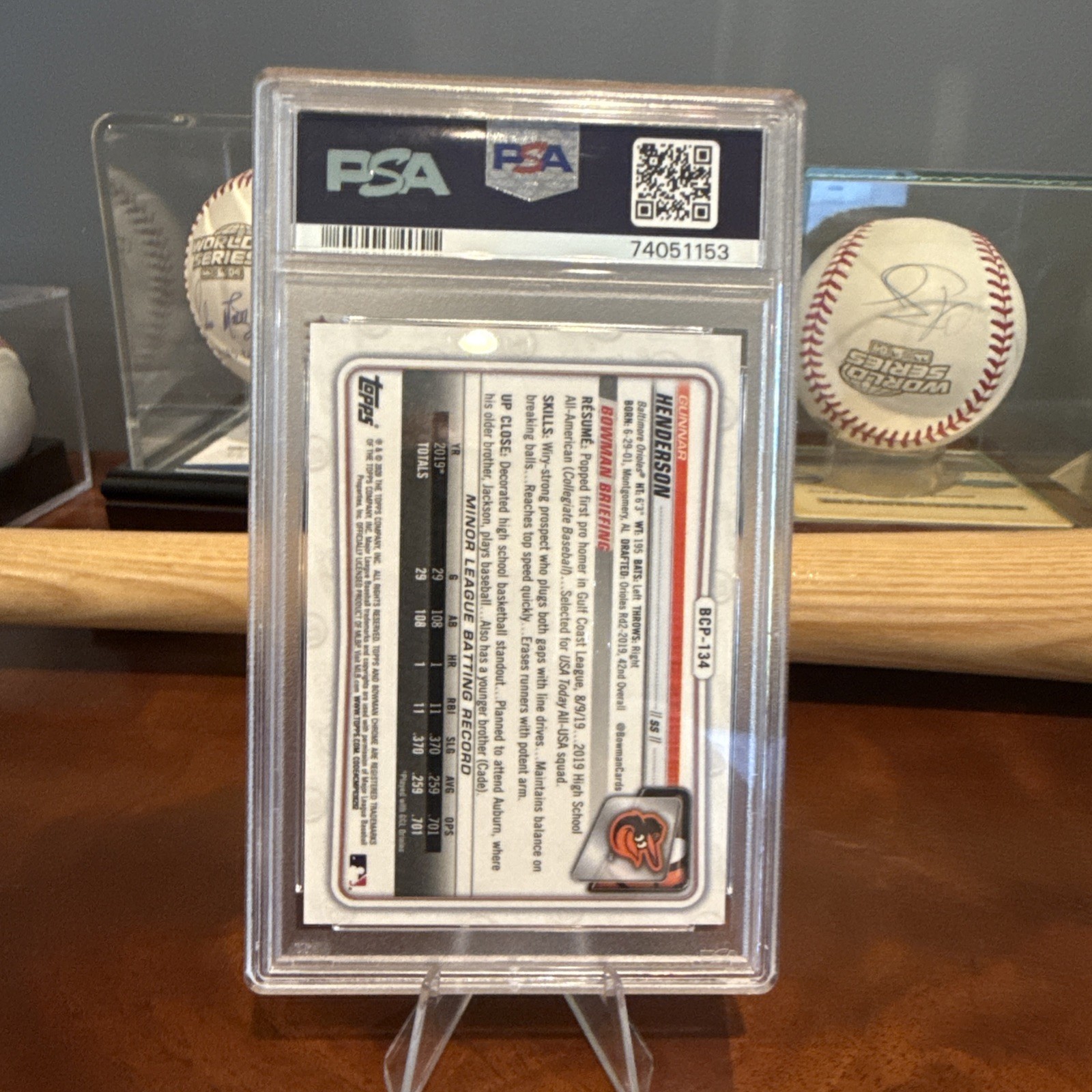 2020 BOWMAN CHROME PROSPECTS #BCP134 GUNNAR HENDERSON PSA 9 aqua/125