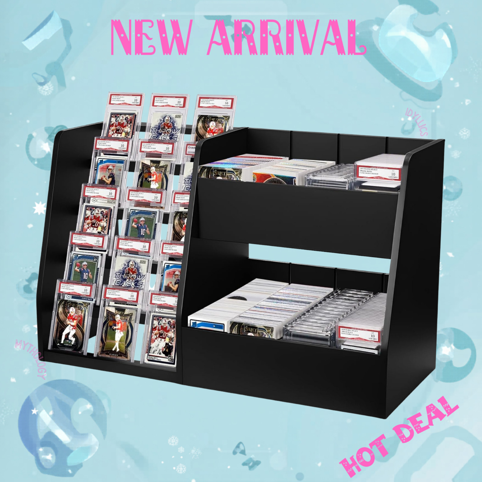 NEW 5 Tier Trading Card Display Case Stand Holds 200 Cards Wood Card Holder