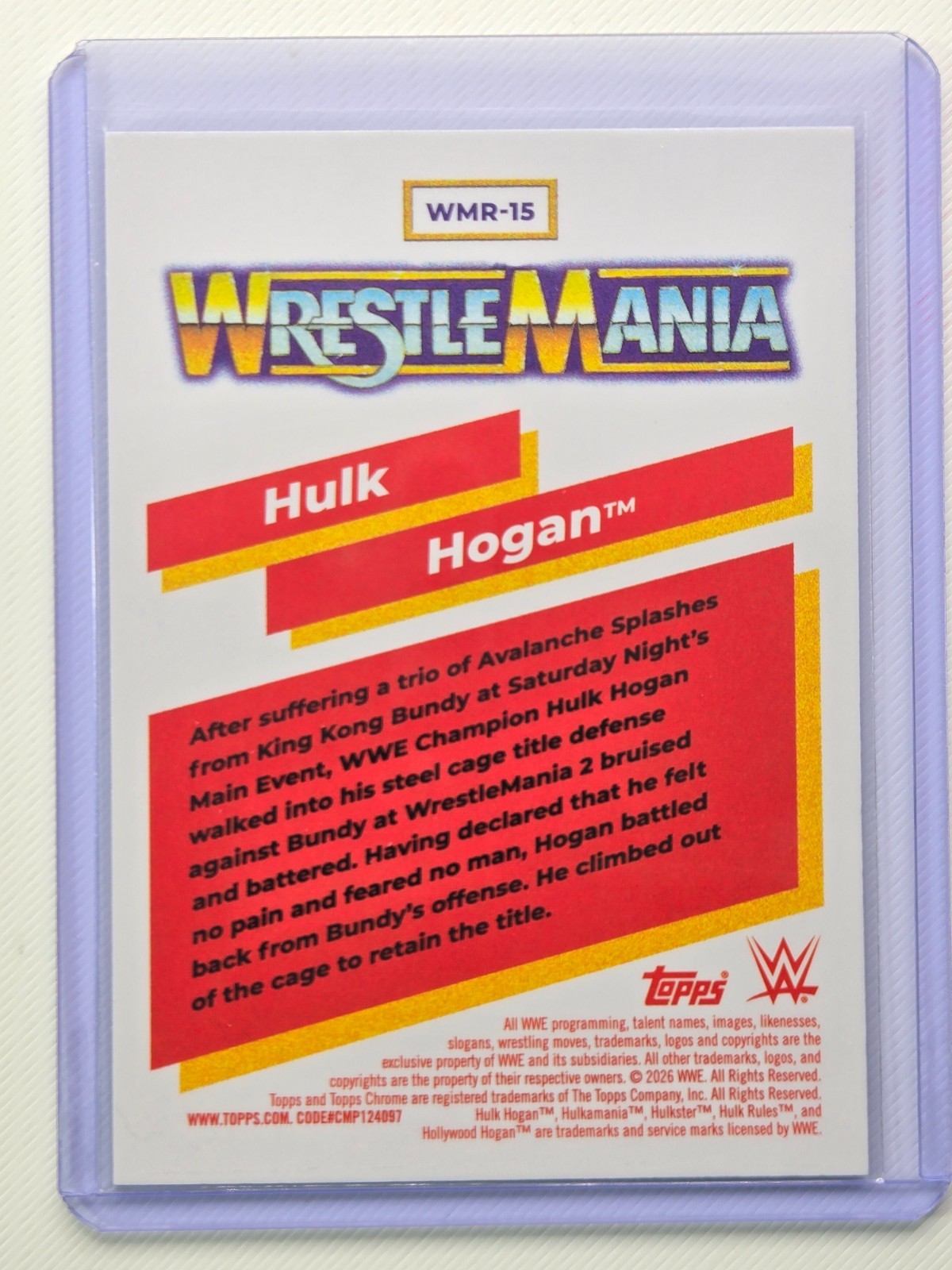 Hulk Hogan 2026 Topps Chrome WWE #WMR-15 Wrestlemania Rewind Insert Card