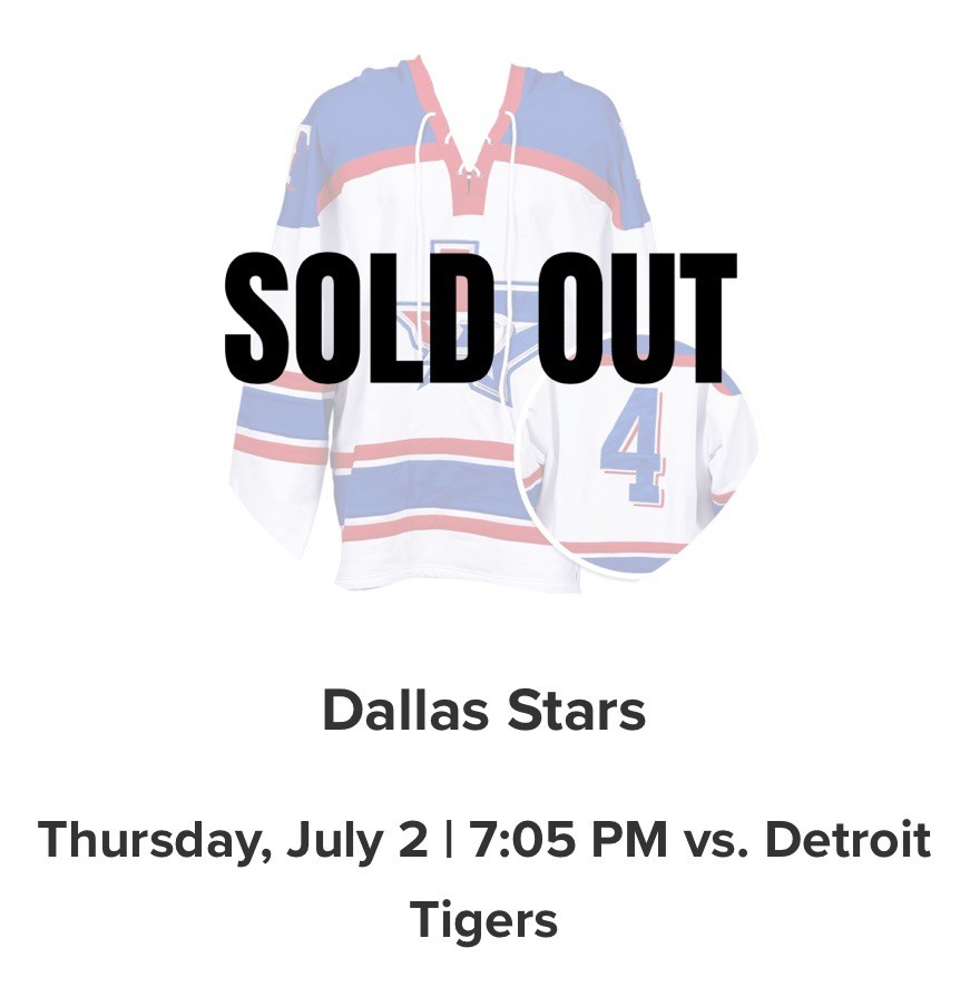Texas Rangers Dallas Stars Jersey. Available 7/2/2026