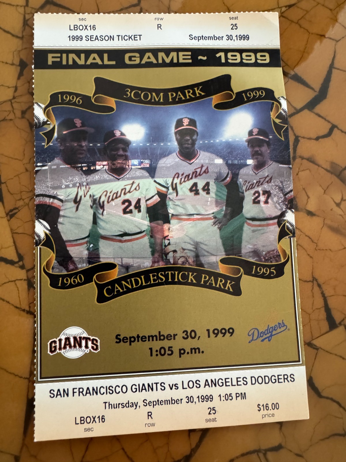 SF Giants Ticket from the Last Game Ever Played at Candlestick Park – 9/30/99