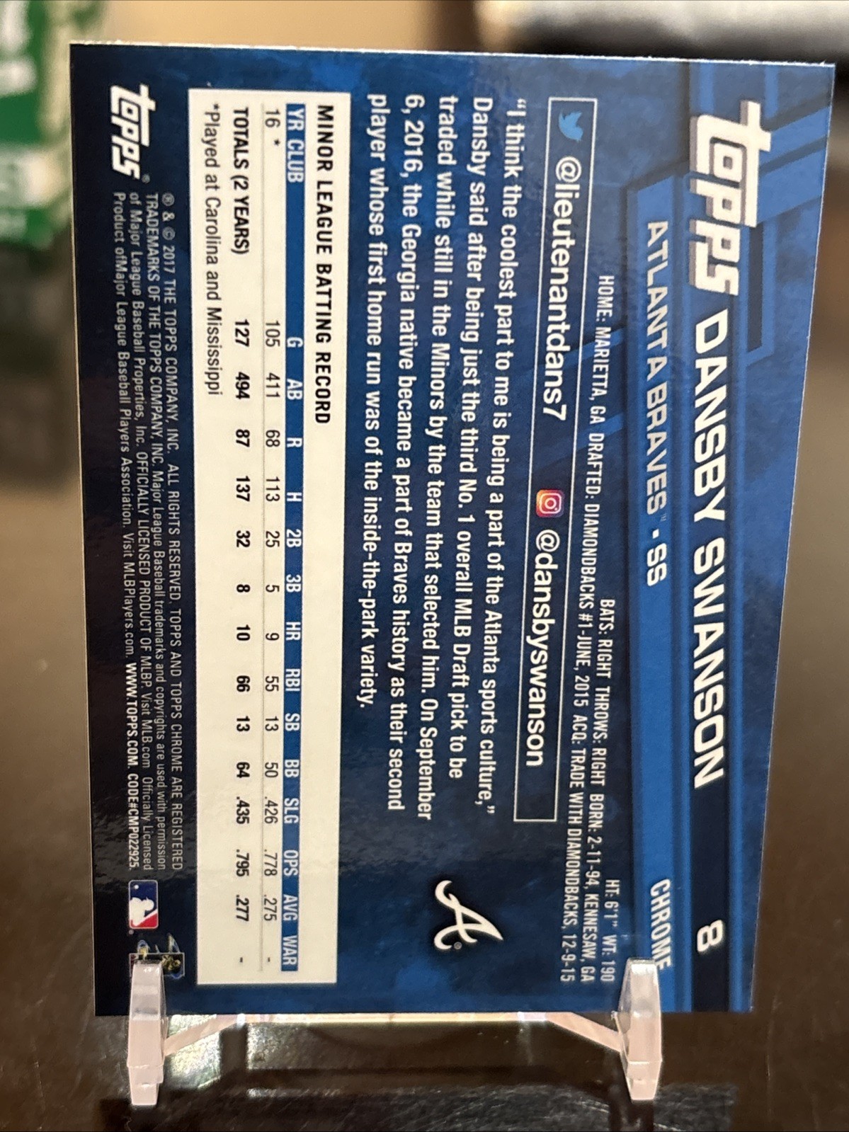 2017 Topps Chrome Dansby Swanson #8 RC Mint