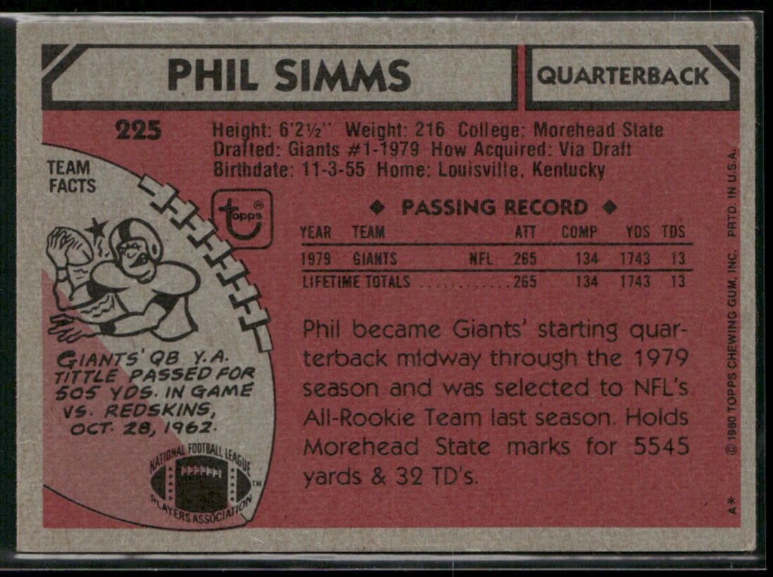 Phil Simms 1980 Topps #225 – New York Giants