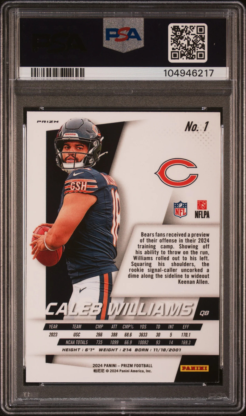 2024 Panini Prizm Flashback Rookie Caleb Williams #1 No Huddle Rookie PSA 10