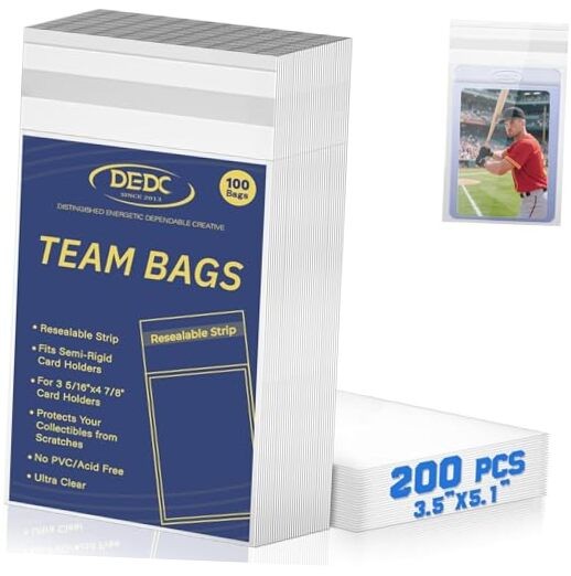 200Pcs Team Set Bags Resealable Card Holder for Semi Rigid Card 200 pcs