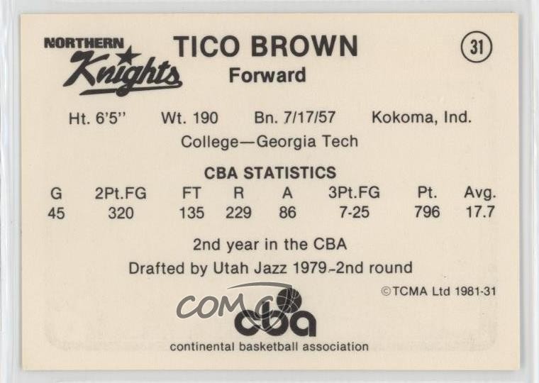 1980-81 TCMA CBA Tico Brown #31 9v7