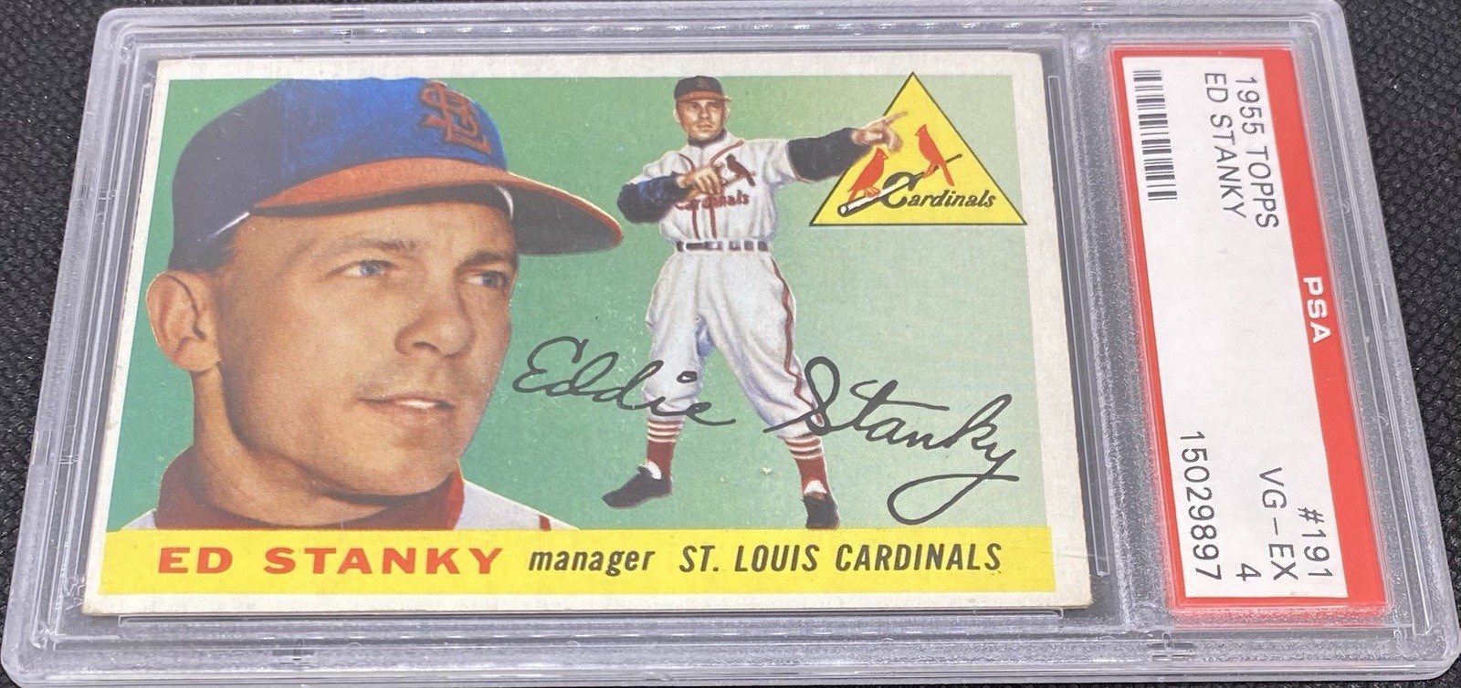1955 Topps Baseball #191 Eddie Ed Stanky St. Louis Cardinals PSA 4 VG-EX